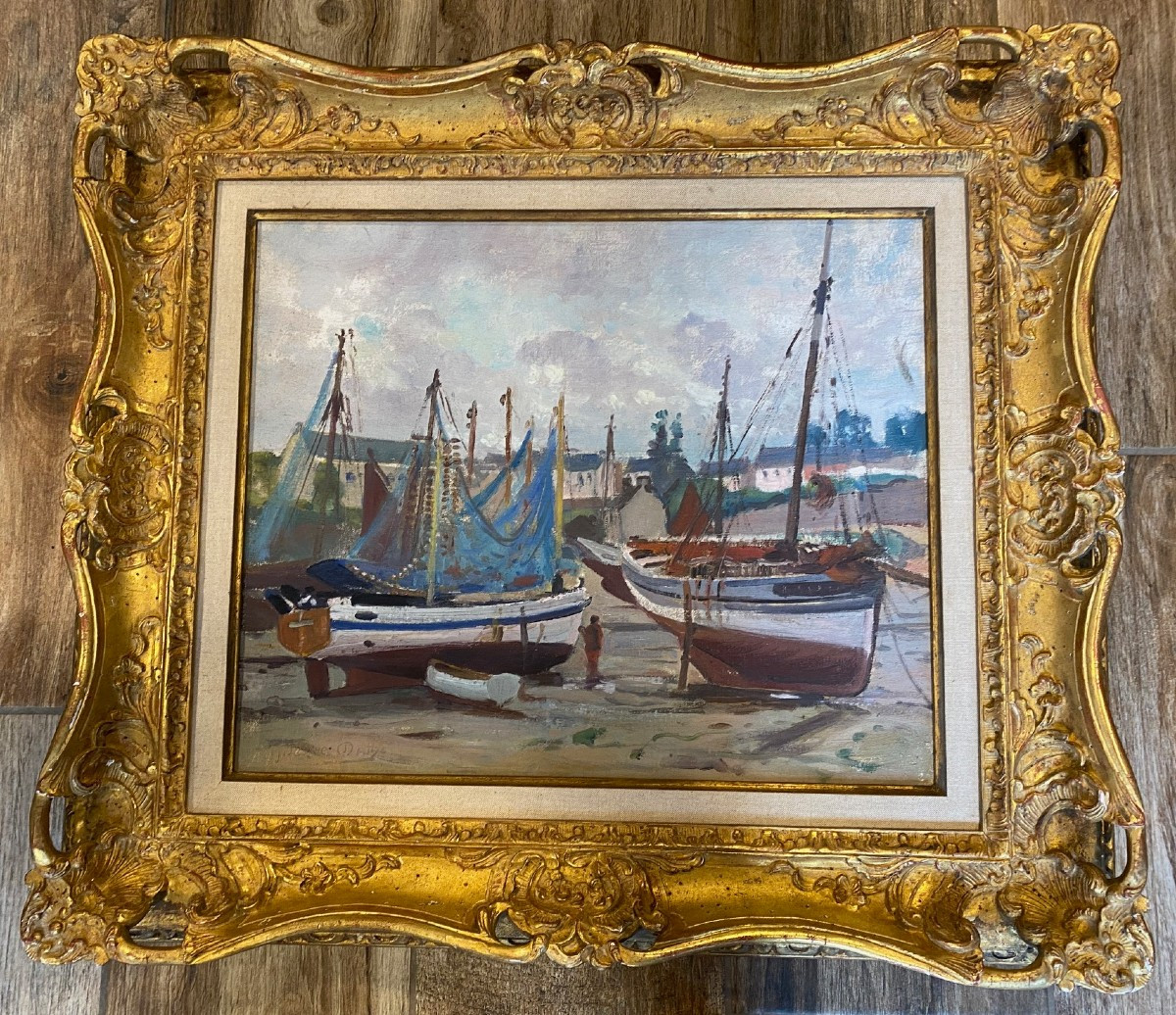 Tableau "voiliers Au Port d'Audierne"de Jules Alfred Hervé-mathé