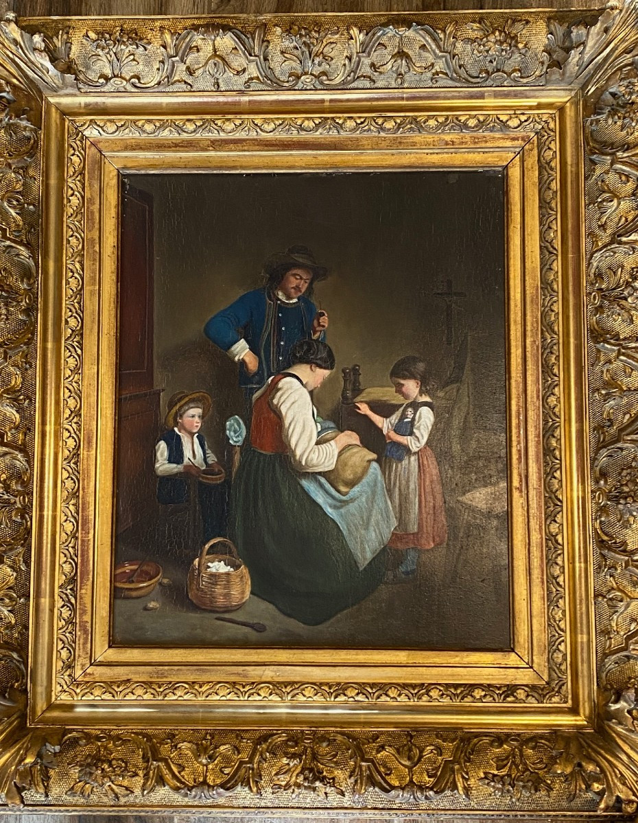Painting "breton Family" 19th Century. Brittany-photo-2