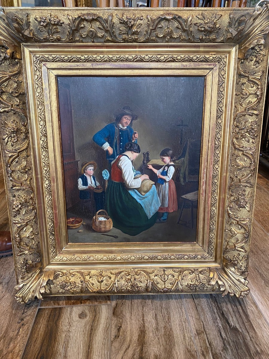 Painting "breton Family" 19th Century. Brittany-photo-3