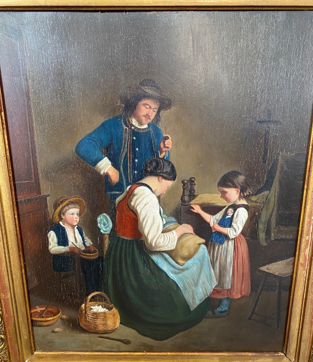 Painting "breton Family" 19th Century. Brittany-photo-4