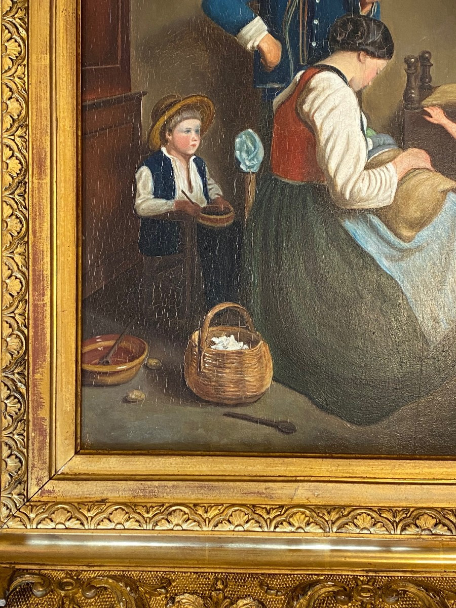 Painting "breton Family" 19th Century. Brittany-photo-1