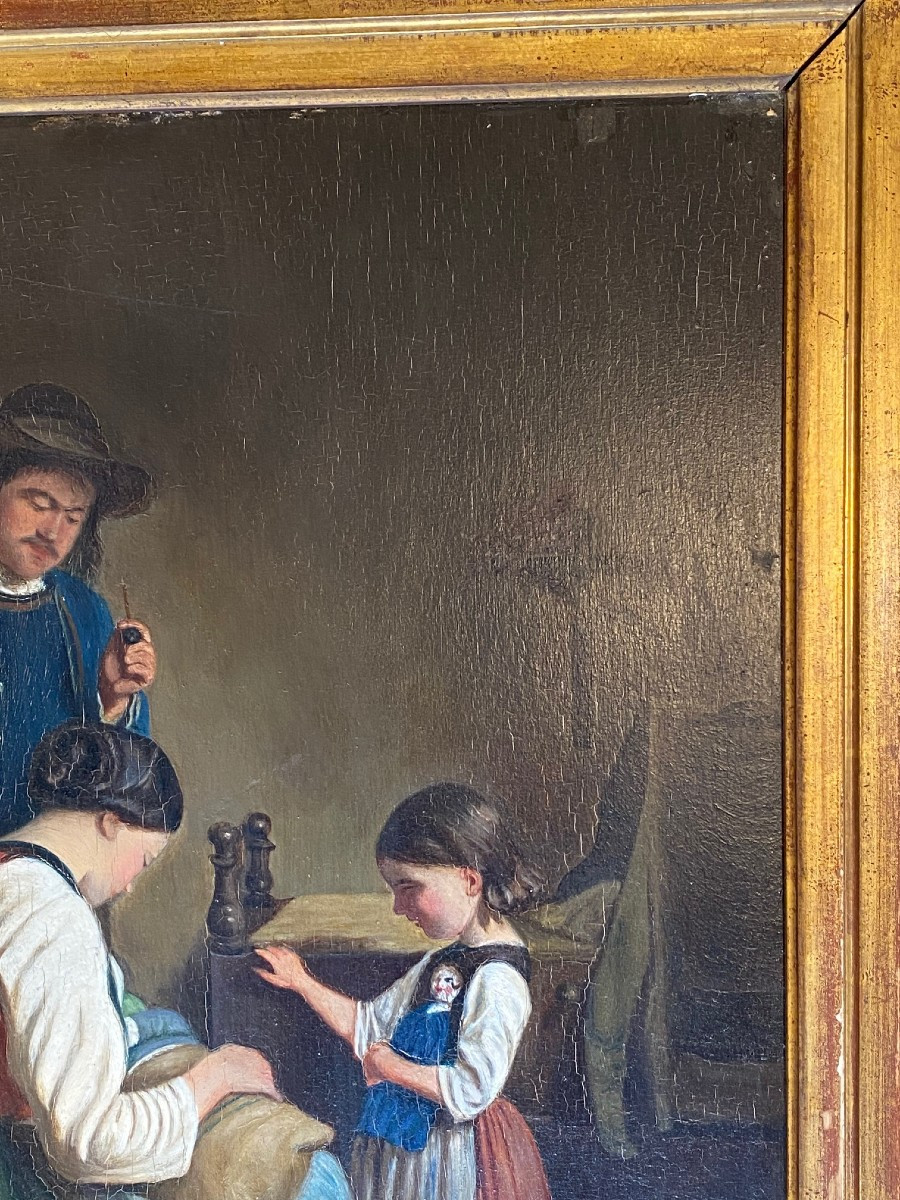 Painting "breton Family" 19th Century. Brittany-photo-4