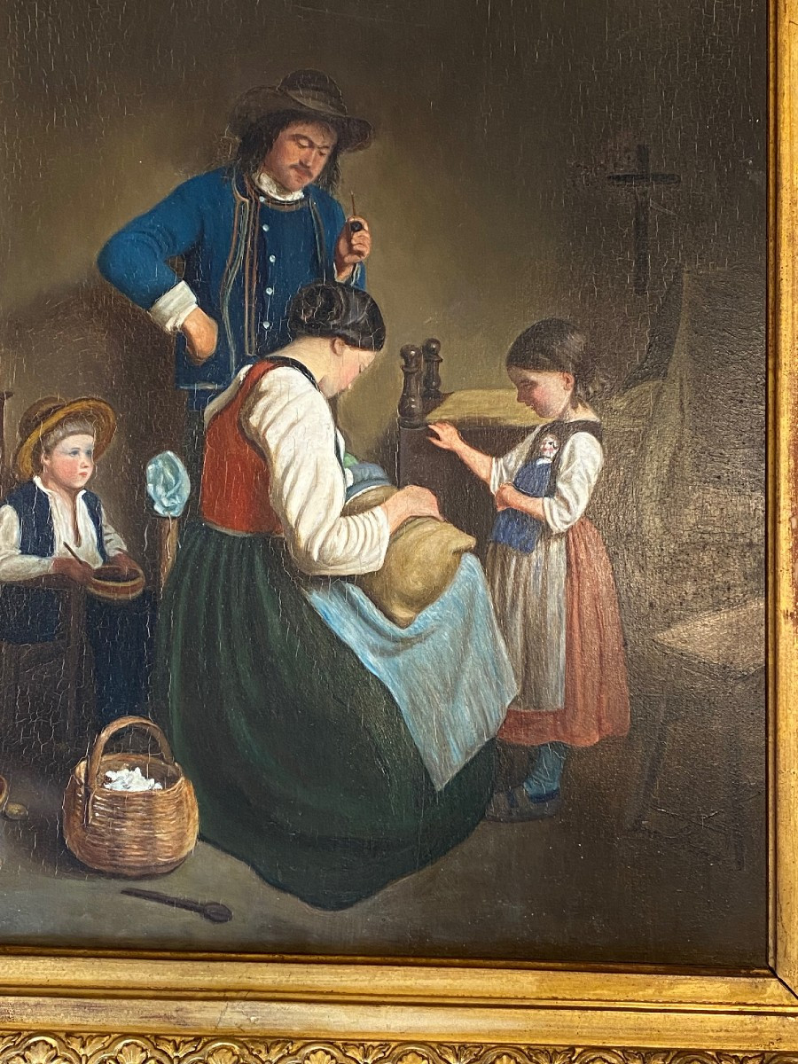 Painting "breton Family" 19th Century. Brittany-photo-6