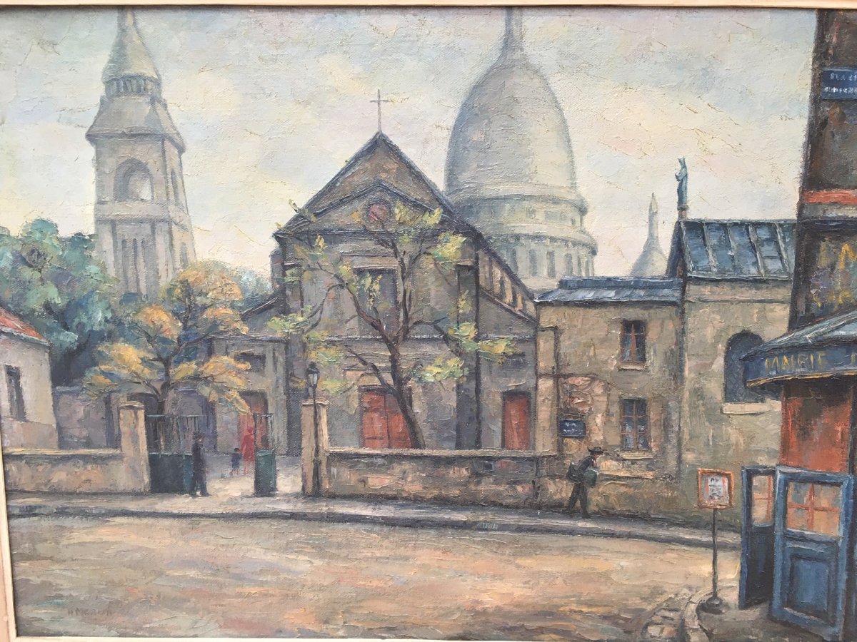 Grand Tableau Rue De Paris ,Huile sur toile De Henri Merlin-photo-2