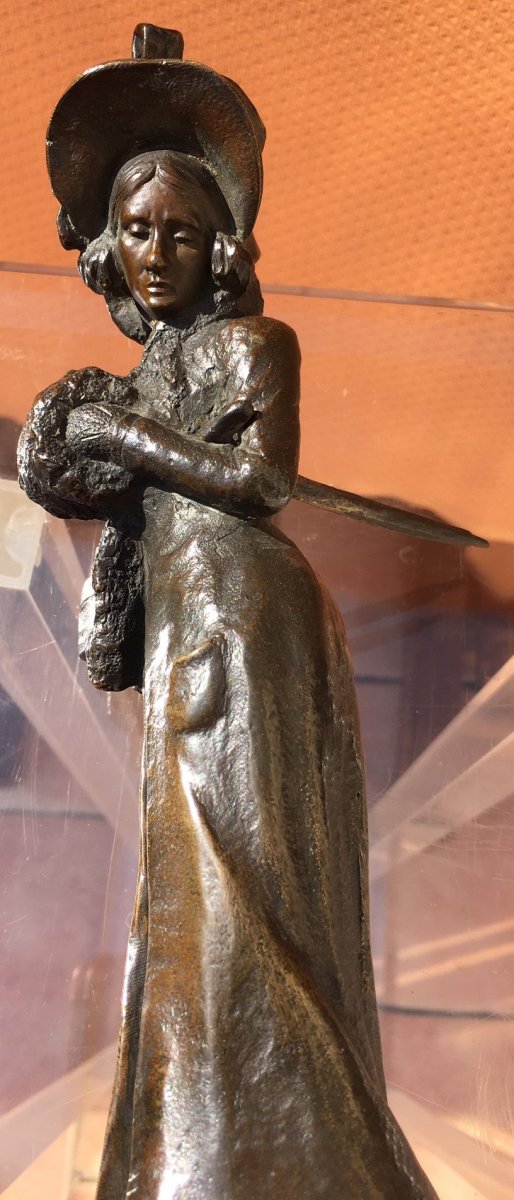 Sculpture Bronze Femme Promenant Son Chien Signée Alonzo-photo-4