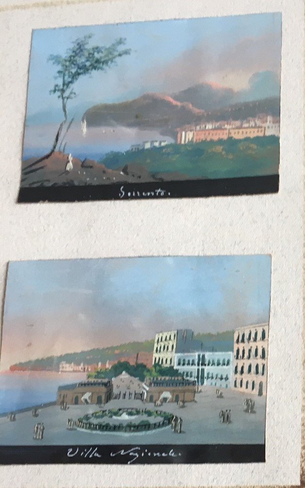 4 Petites Gouaches Encadrées Dans Un Même Cadre En Bois Doré-photo-3
