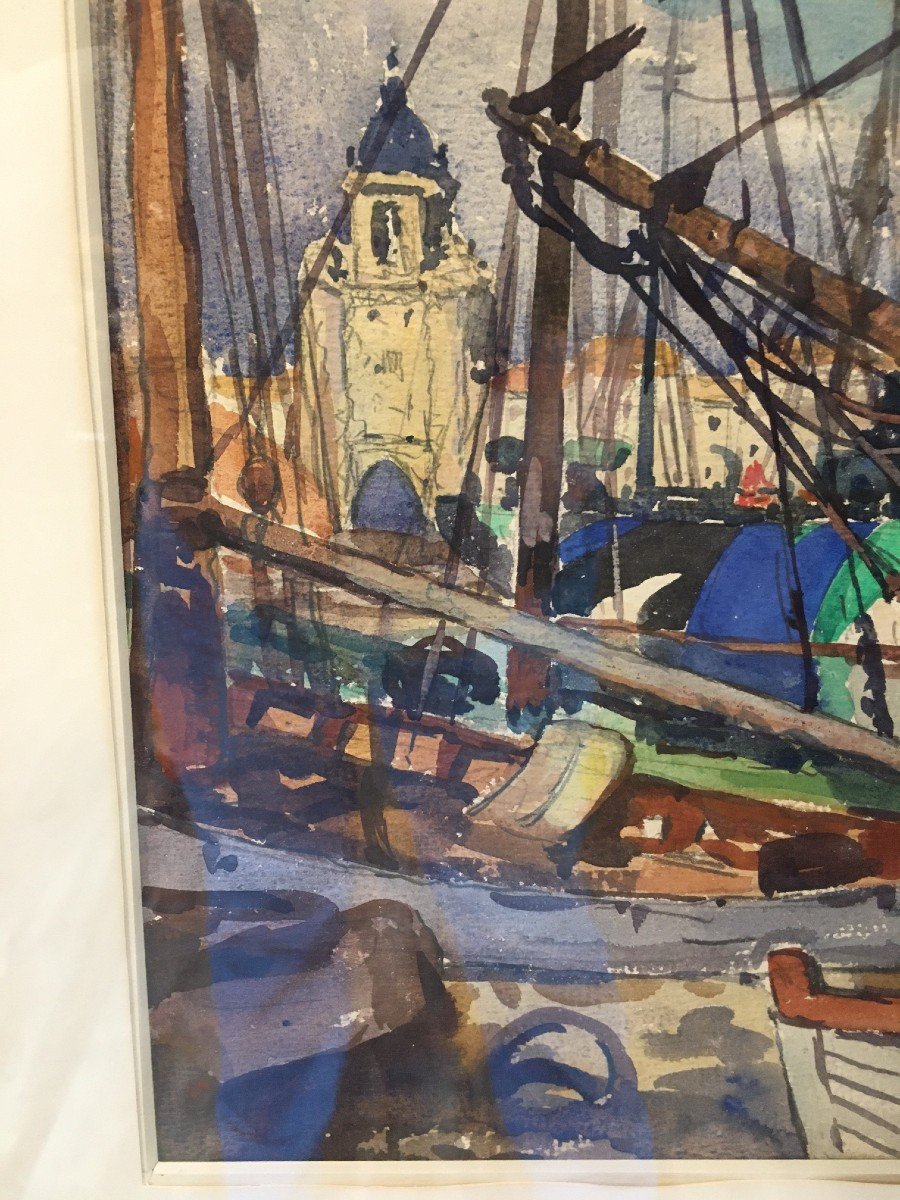 Watercolor Port Of La Rochelle By Gaston Balande-photo-4