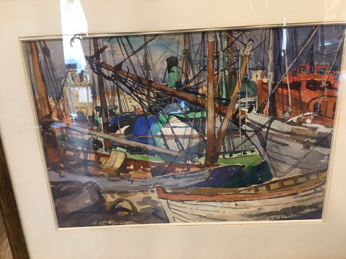 Watercolor Port Of La Rochelle By Gaston Balande-photo-4