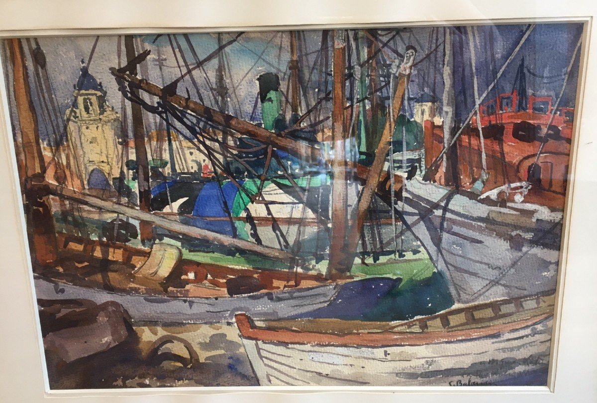 Watercolor Port Of La Rochelle By Gaston Balande-photo-7