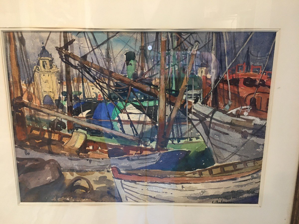 Watercolor Port Of La Rochelle By Gaston Balande