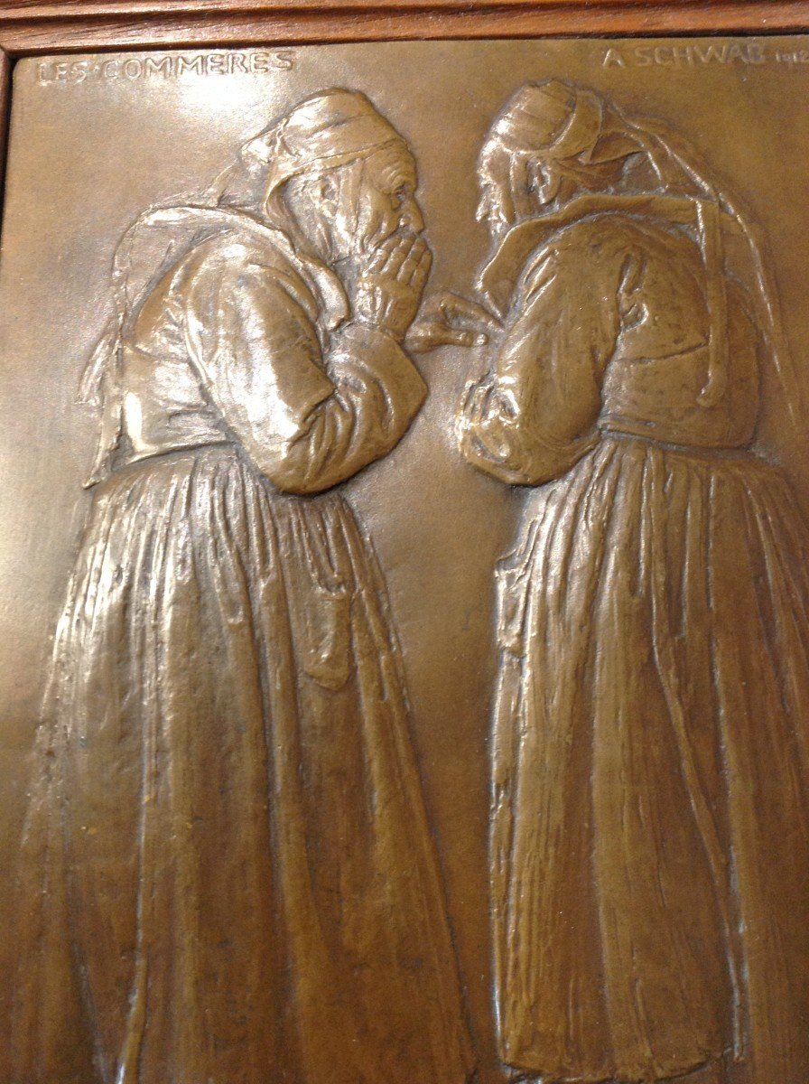 Plaque en bronze "les commères" signée A.Schwab-photo-4