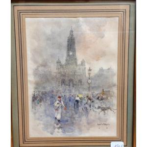 Watercolor View Of Paris Early 20th Century By Francis Garat