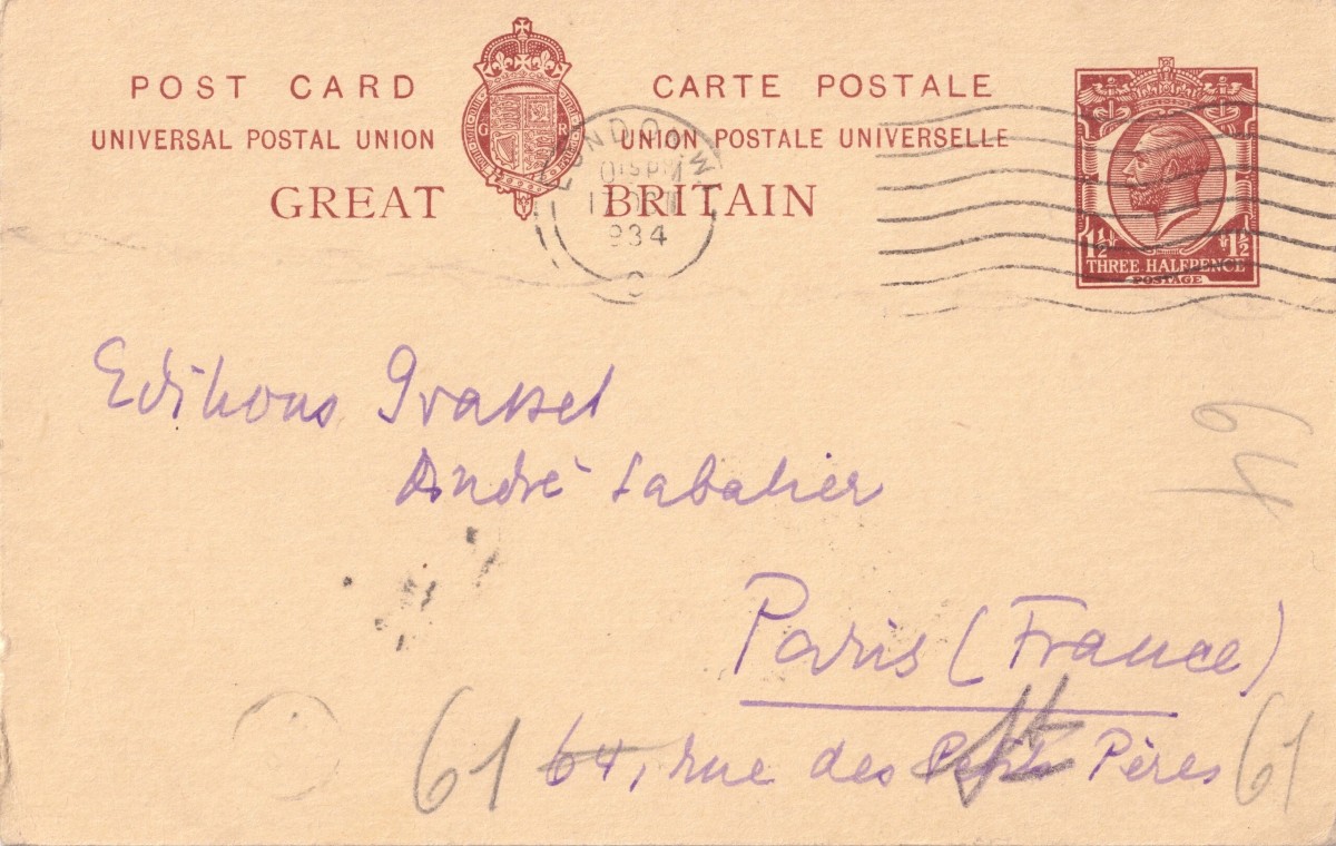  Stefan Zweig, Autographed Letter-card Signed During His Exile In London - 1934-photo-2