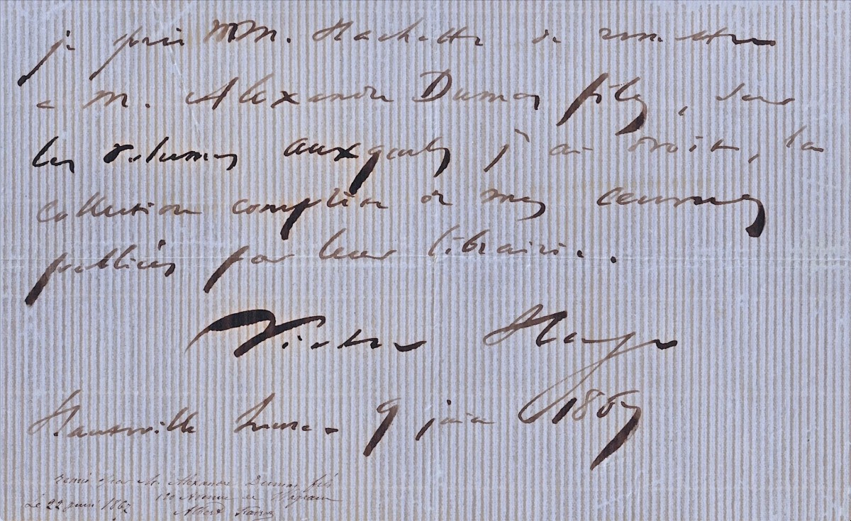 VICTOR HUGO lettre autographe signée à Alexandre Dumas fils - 1867-photo-2