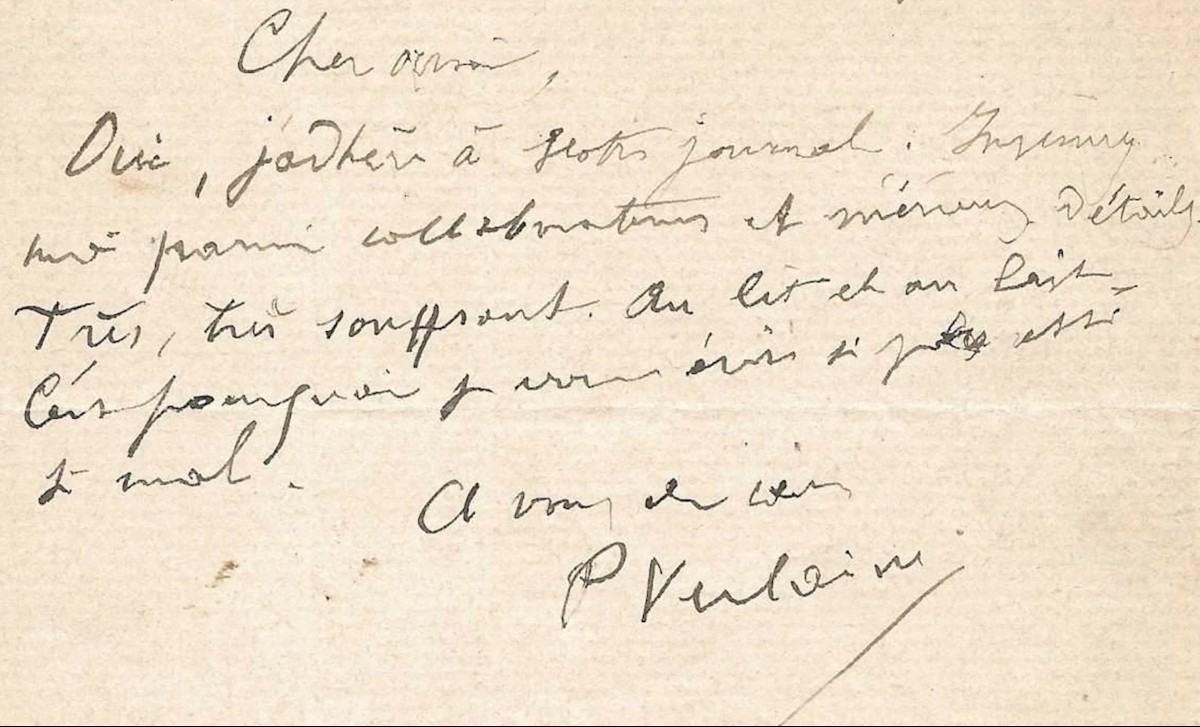 Paul VERLAINE - Dernière lettre autographe signée connue du poête - 2 janvier 1896 - Jules Rais-photo-2
