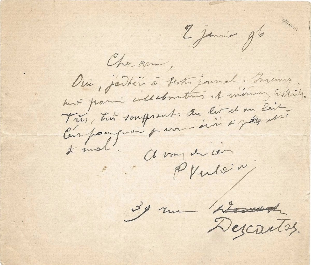Paul VERLAINE - Dernière lettre autographe signée connue du poête - 2 janvier 1896 - Jules Rais-photo-1