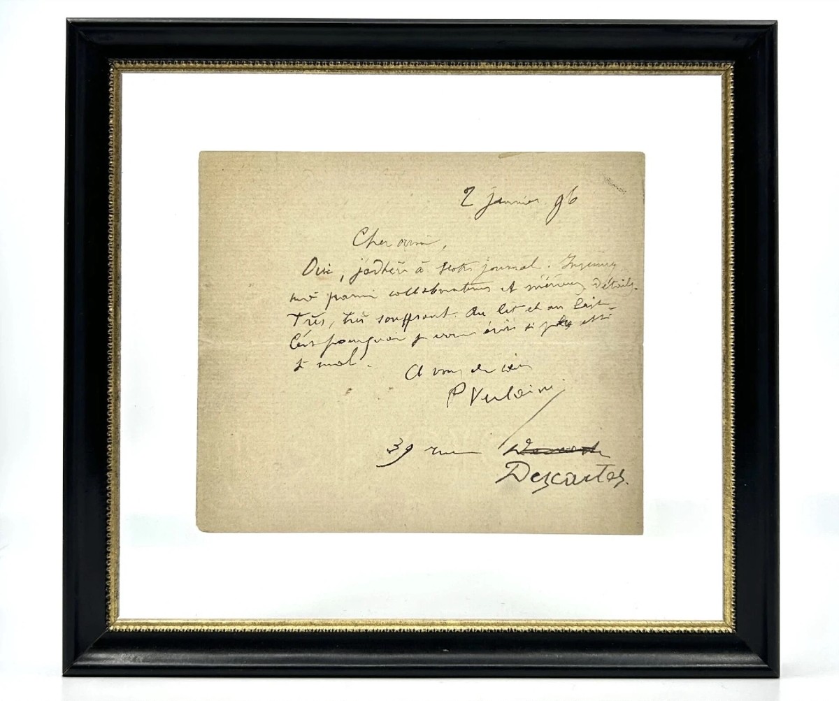 Paul VERLAINE - Dernière lettre autographe signée connue du poête - 2 janvier 1896 - Jules Rais