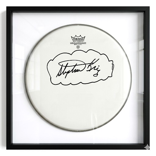 STEPHEN KING - Signature XXL très grand format sur une peau de batterie Remo-photo-2