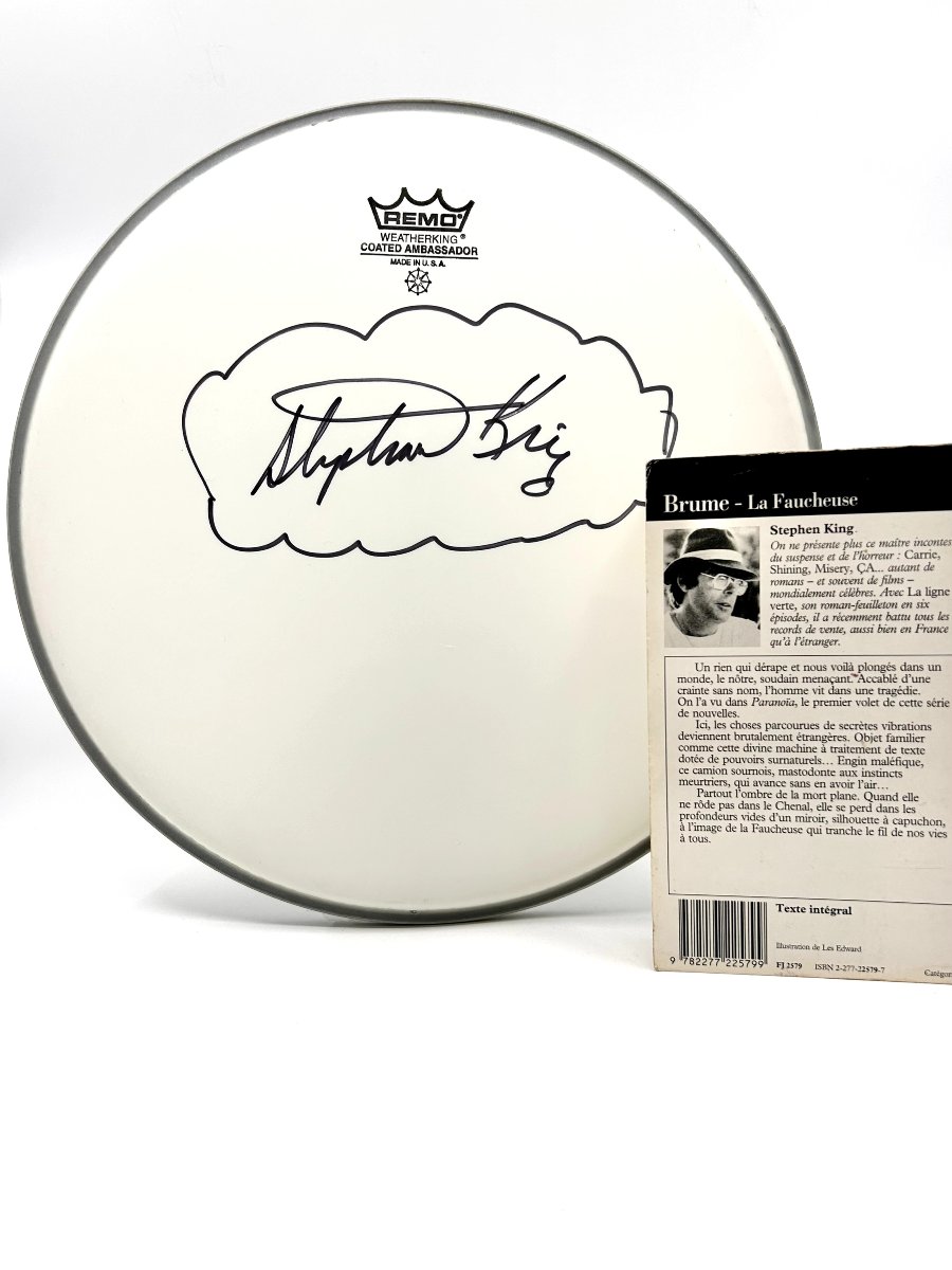 STEPHEN KING - Exceptionnelle signature très grand format sur une peau de batterie Remo-photo-2