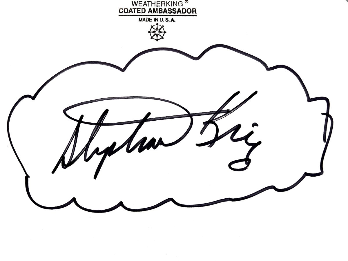 STEPHEN KING - Exceptionnelle signature très grand format sur une peau de batterie Remo-photo-4