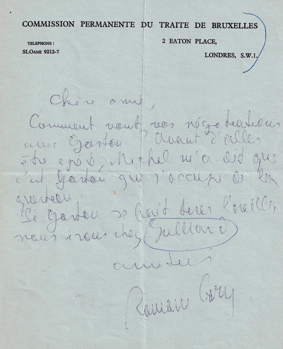 ROMAIN GARY - Lettre autographe signée - Gallimard - Les Racines du Ciel - Juillard - 1955-photo-2