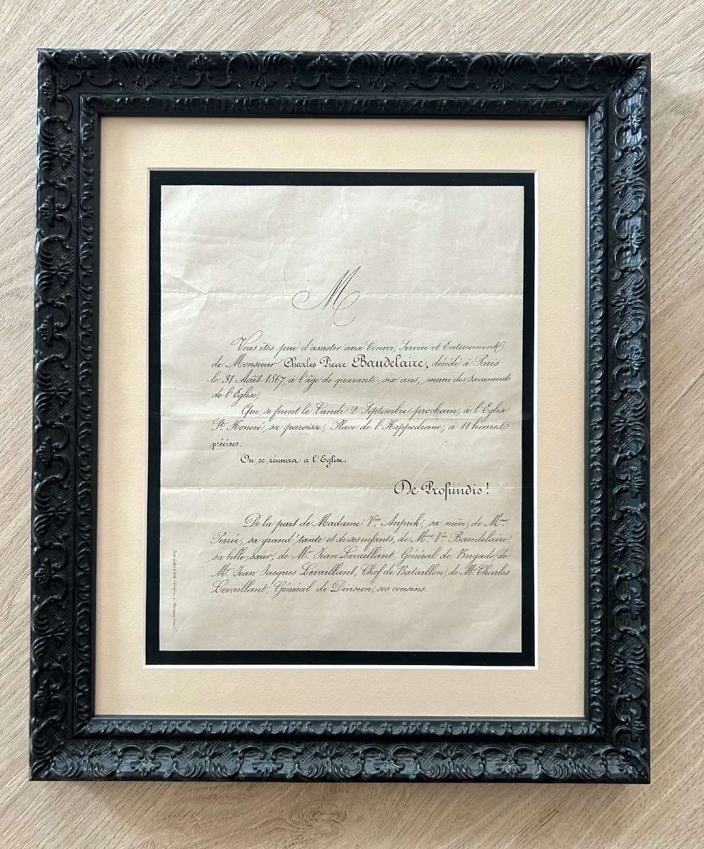 Charles Baudelaire - Announcement Of Death. 1867 - Félicité Baudelaire