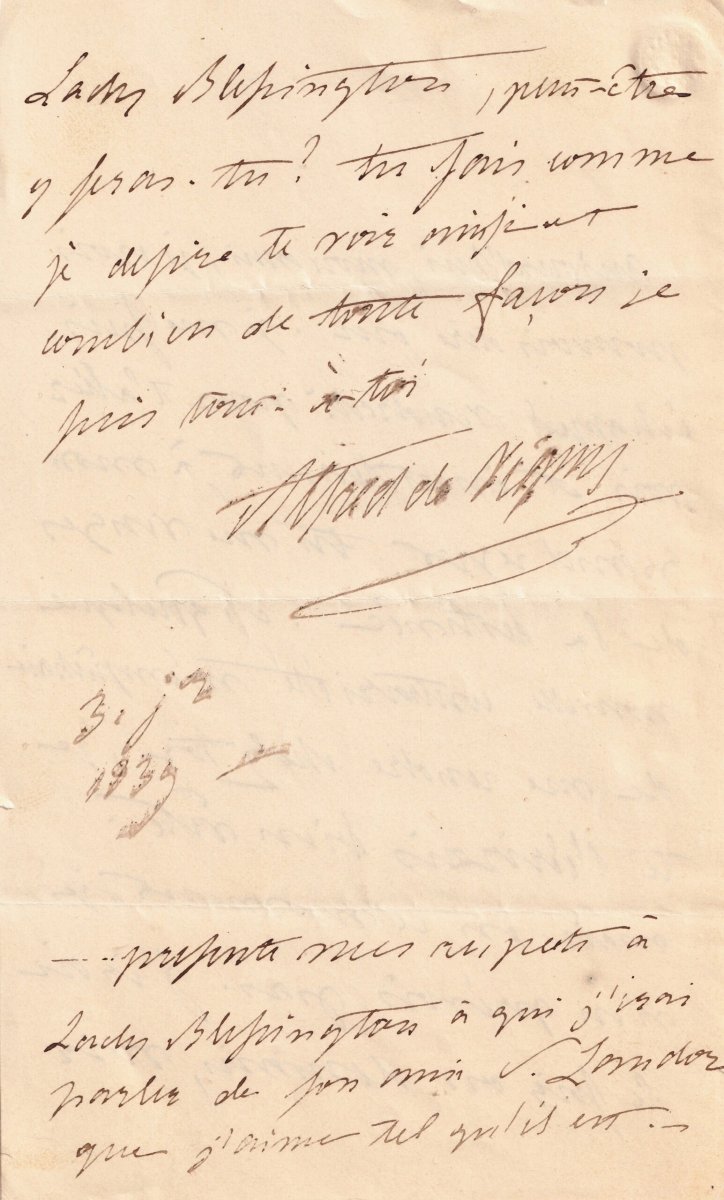 ALFRED DE VIGNY - lettre au dandy le comte d'Orsay - Londres - 1839-photo-1