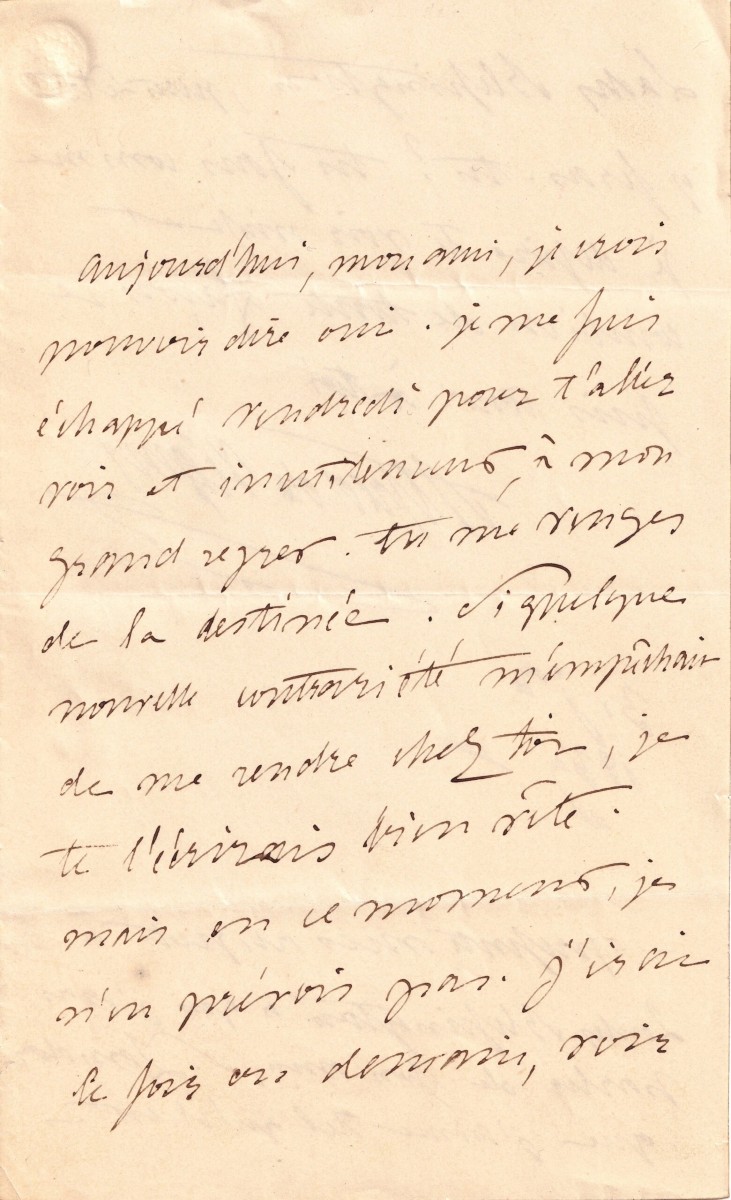 ALFRED DE VIGNY - lettre au dandy le comte d'Orsay - Londres - 1839