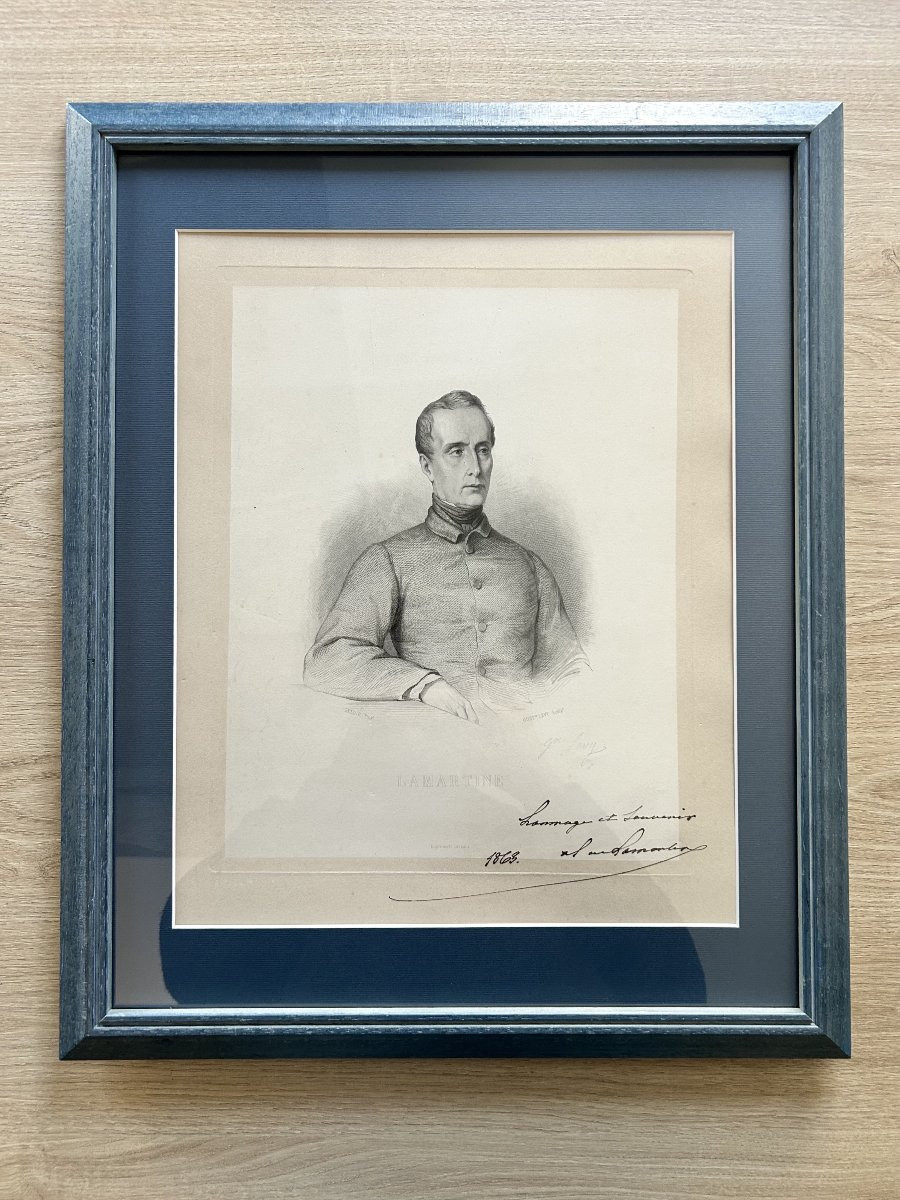 LAMARTINE - Grand portrait signé - 1863 - Romantisme - Gustave Levy - Chine - Burin-photo-2