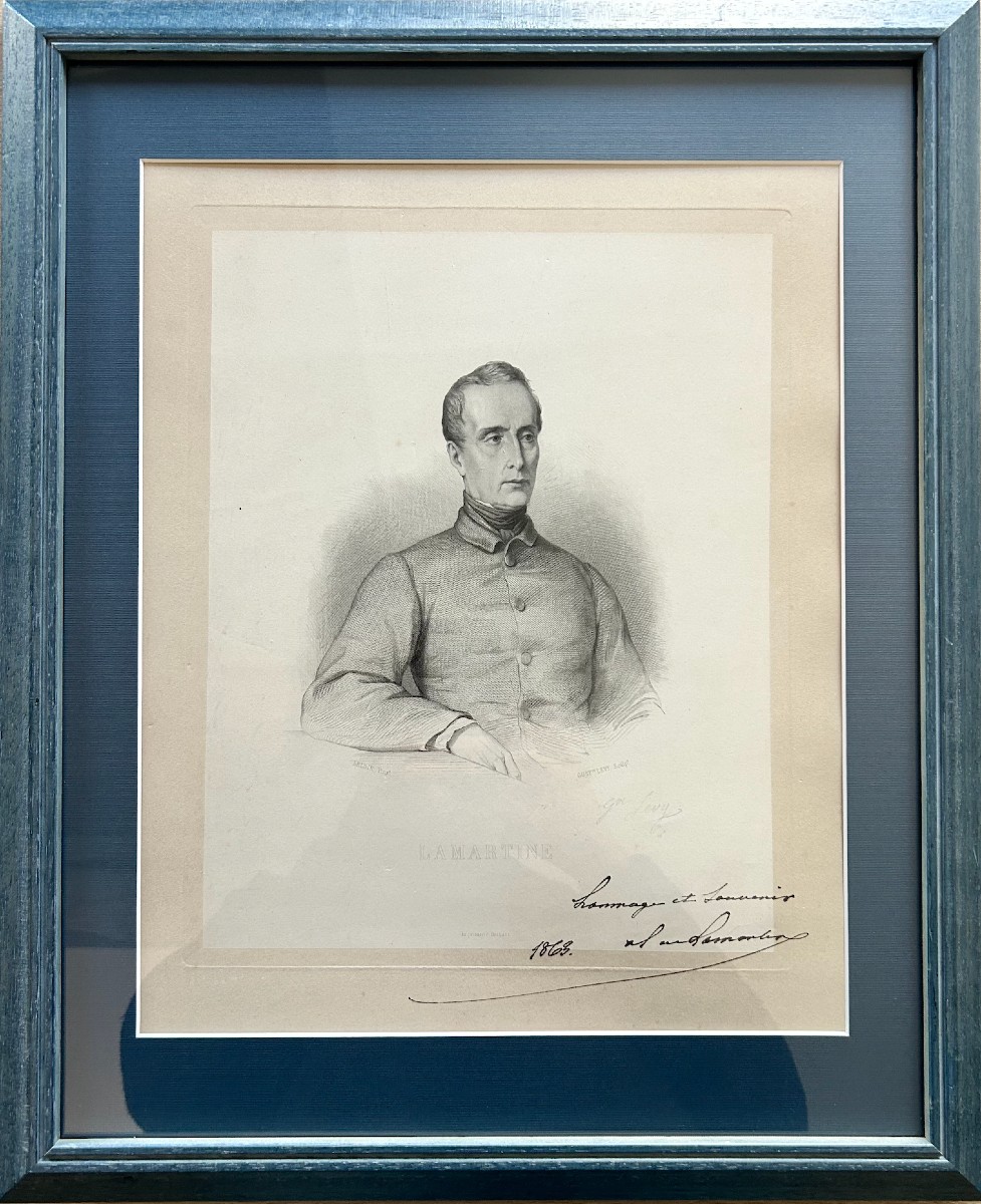 LAMARTINE - Grand portrait signé - 1863 - Romantisme - Gustave Levy - Chine - Burin