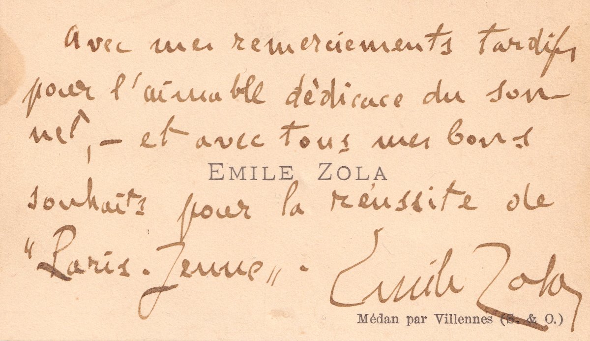 émile Zola - Autograph Business Card Signed, Germinal Period - The Earth-photo-3