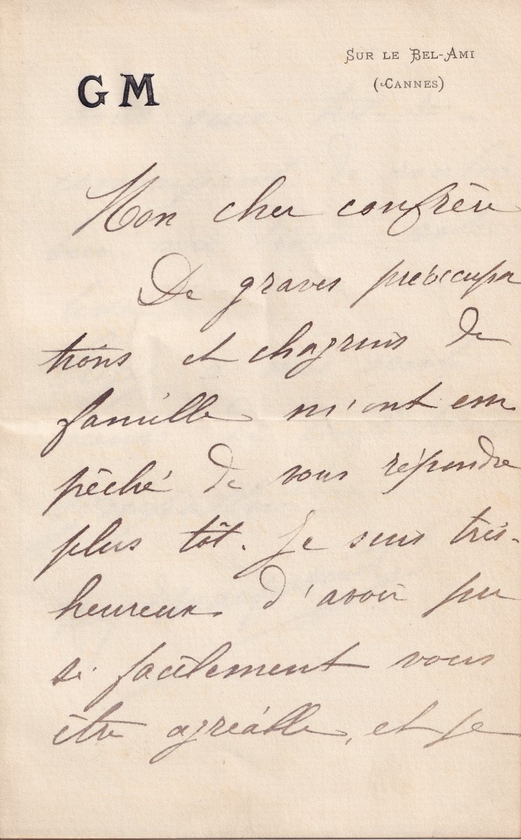 Maupassant: An Autograph Letter Signed A Few Months Before His Hospitalization. 1891, On -photo-1