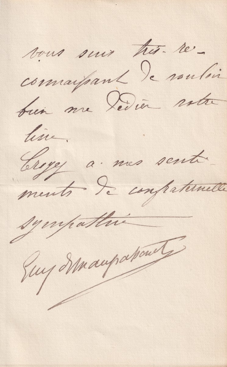 Maupassant: An Autograph Letter Signed A Few Months Before His Hospitalization. 1891, On -photo-2