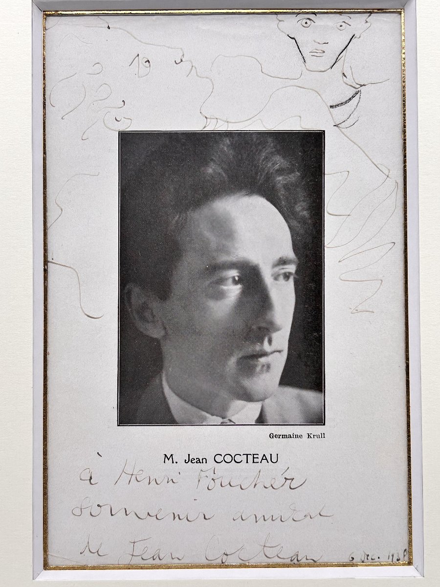 Jean COCTEAU  - Portrait signé enrichi d'un double dessin - 1938-photo-4