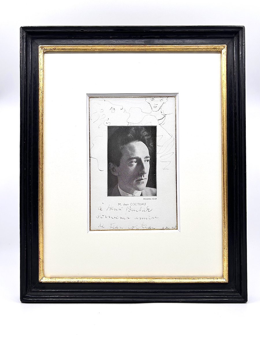 Jean COCTEAU  - Portrait signé enrichi d'un double dessin - 1938-photo-1