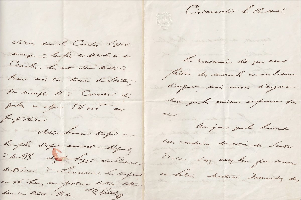Stendhal - Autograph Letter Signed During The Last Year Of His Life, Civitavecchia, Italy, 1841 