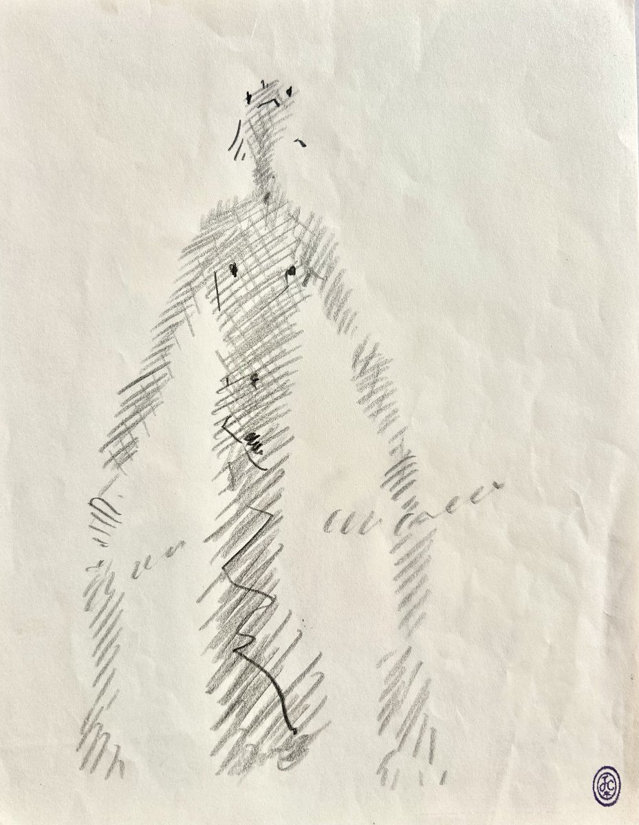 Jean COCTEAU - Dessin original « Silhouette d’OEdipe et ses filles », Antigone et Ismène.