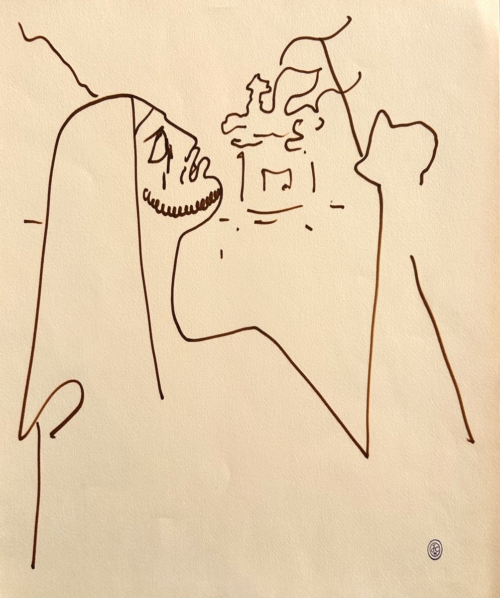 Jean COCTEAU - Dessin original au marker brun – « Œdipe aveugle »-photo-2
