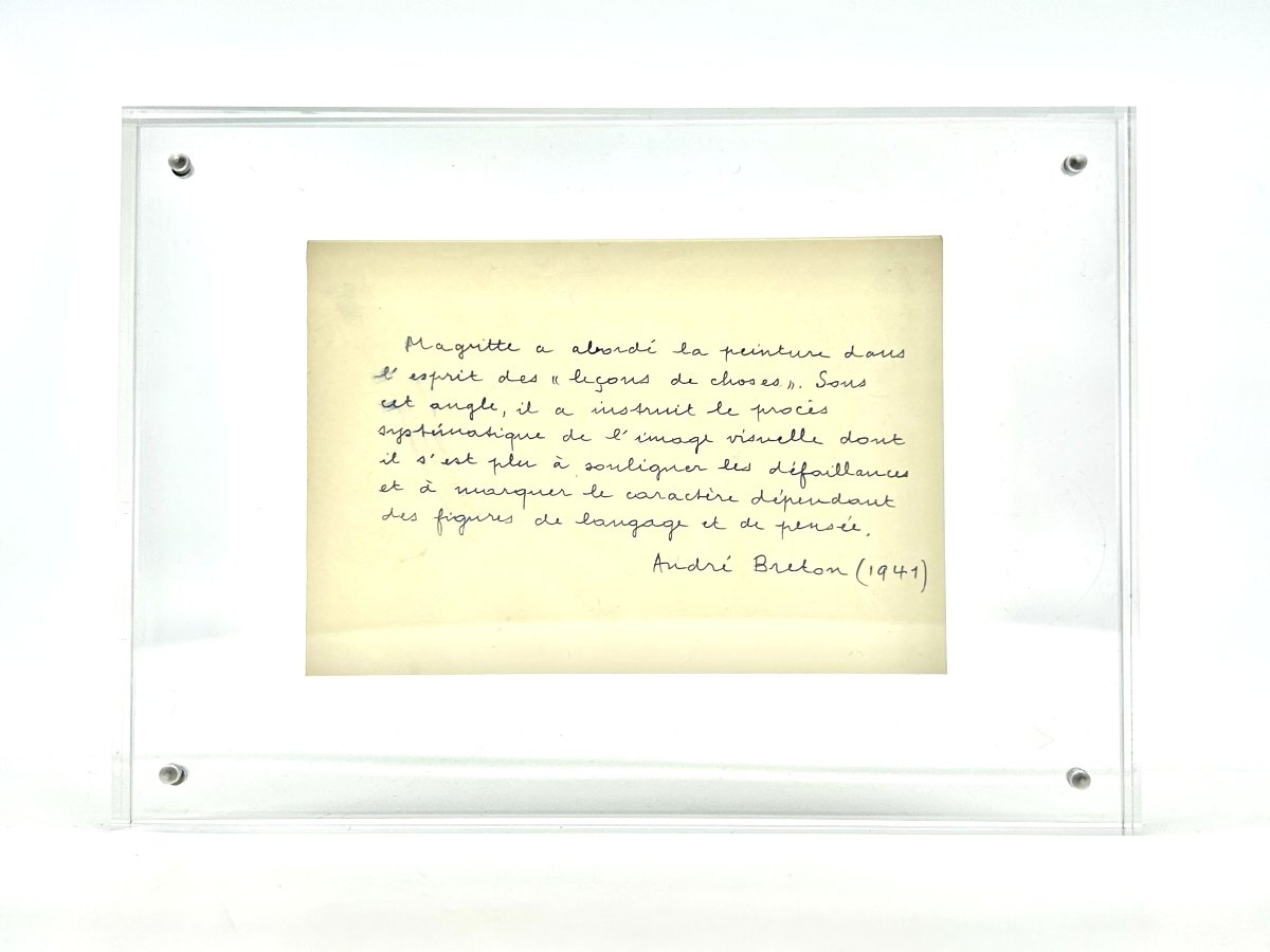 André Breton Describes Magritte's Painting; Signed, Handwritten Manuscript.