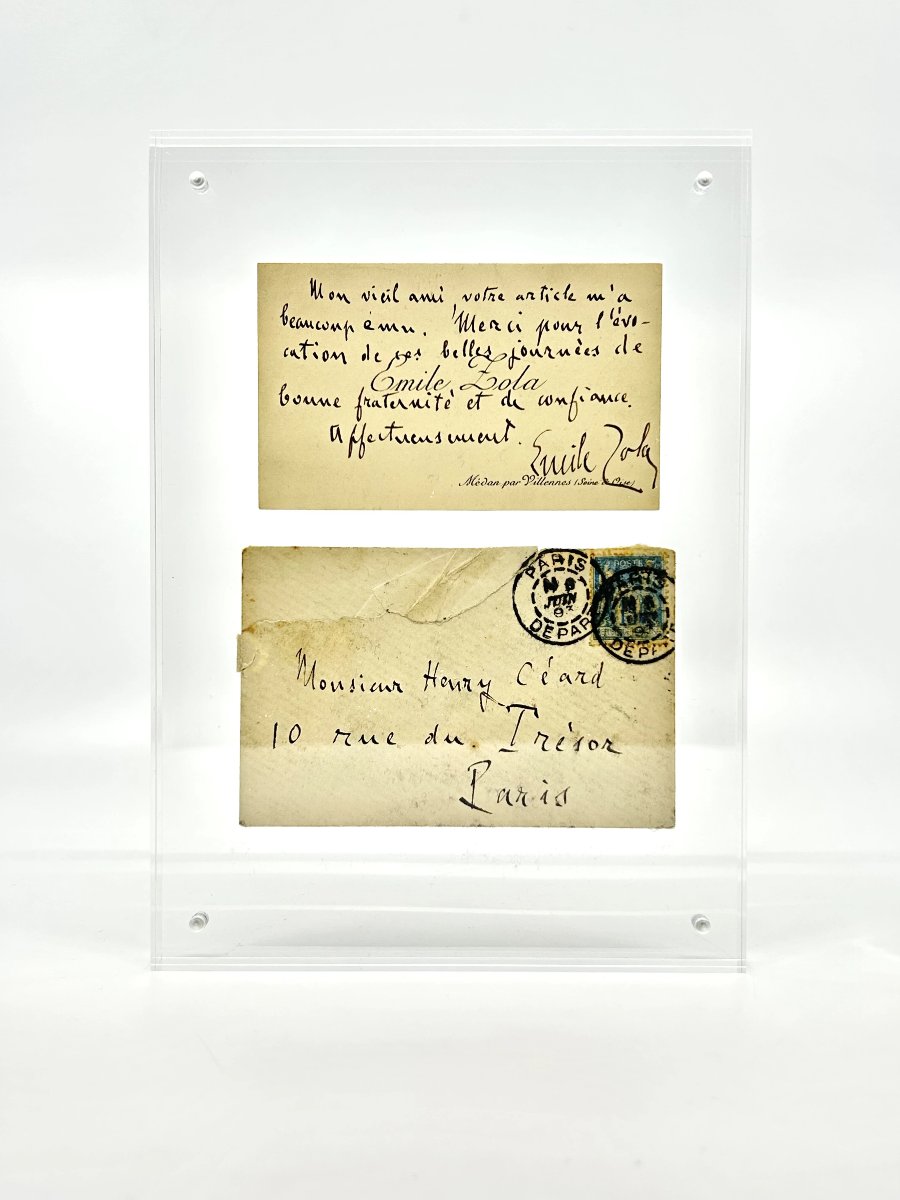 Émile ZOLA - Carte autographe signée avec enveloppe - Soirées de Médan - Henry Céard - 1893