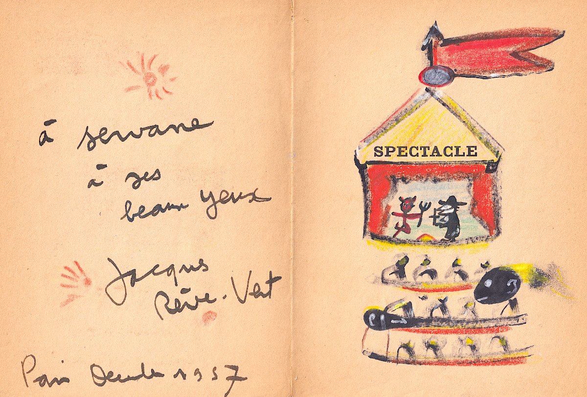 Jacques PRÉVERT - Dessin original aux crayons gras - 1957 - Affrontement du bien et du mal -photo-2