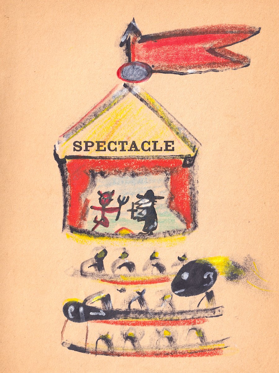 Jacques PRÉVERT - Dessin original aux crayons gras - 1957 - Affrontement du bien et du mal -photo-3