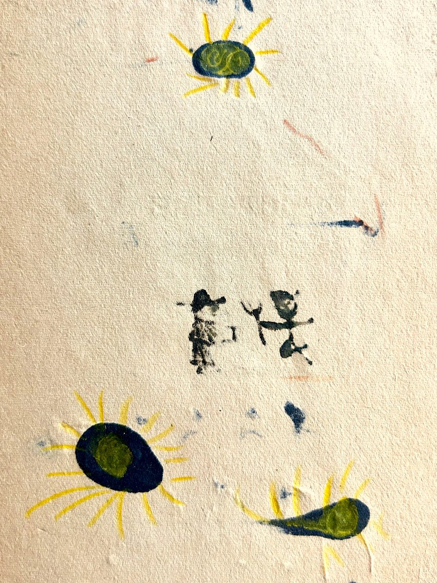 Jacques PRÉVERT - Dessin original aux crayons gras - 1957 - Affrontement du bien et du mal -photo-2