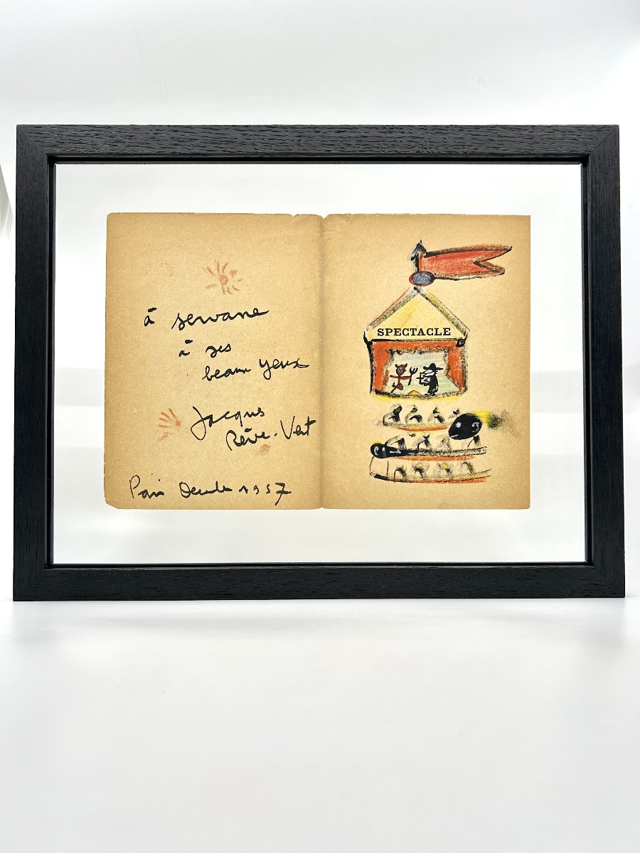 Jacques PRÉVERT - Dessin original aux crayons gras - 1957 - Affrontement du bien et du mal 