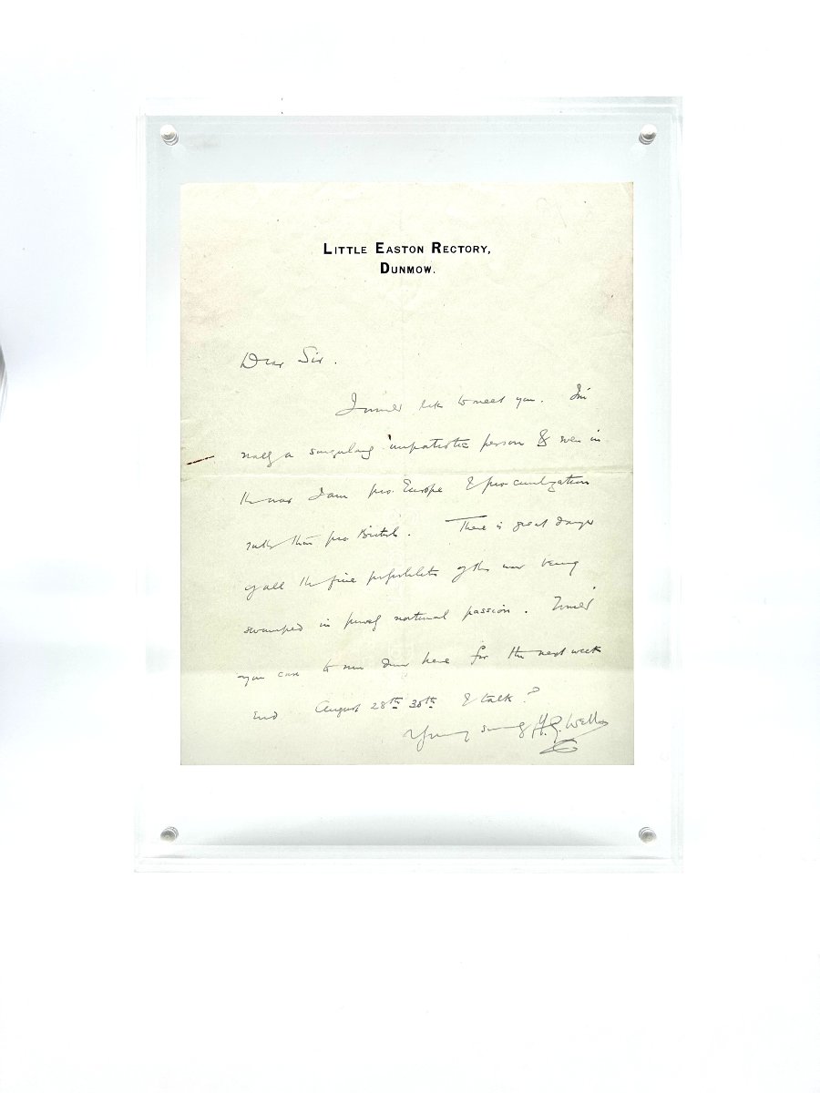 H. G. WELLS  Lettre autographe signée de 1914, son patriotisme, le nationalisme et la guerre 