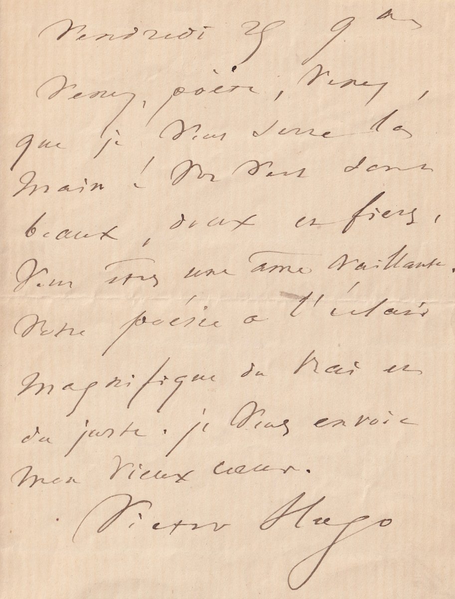 Victor Hugo - Autograph Letter Signed By A Poet With A “valiant Soul” And “gentle Yet Proud” Verses-photo-2