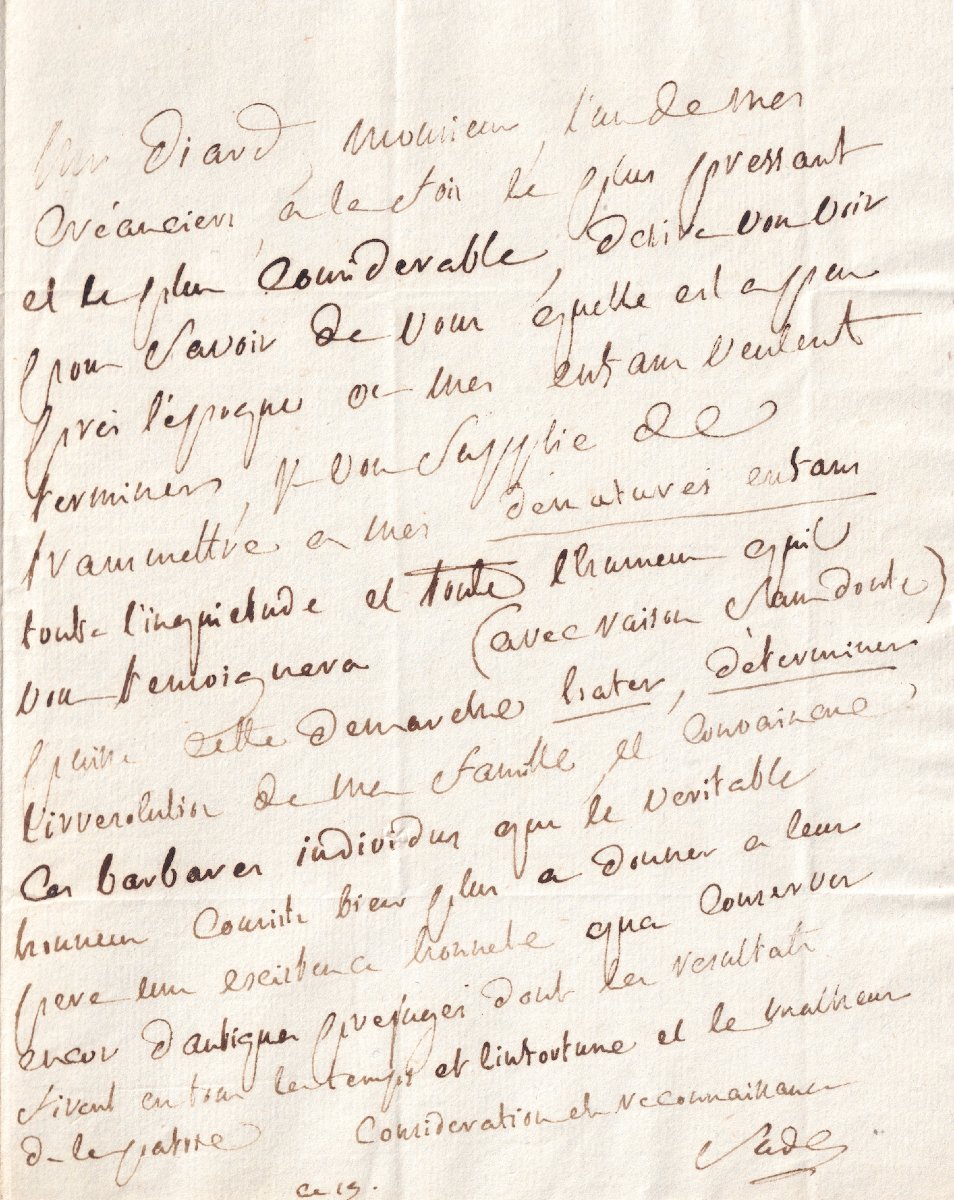 Marquis de SADE - Lettre autographe signée du divin Marquis maudissant ses enfants 1799-photo-2