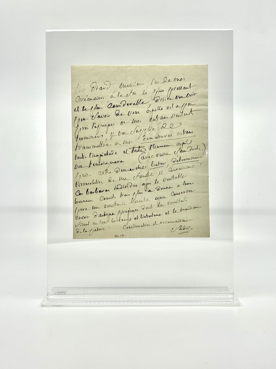Marquis de SADE - Lettre autographe signée du divin Marquis maudissant ses enfants 1799-photo-3