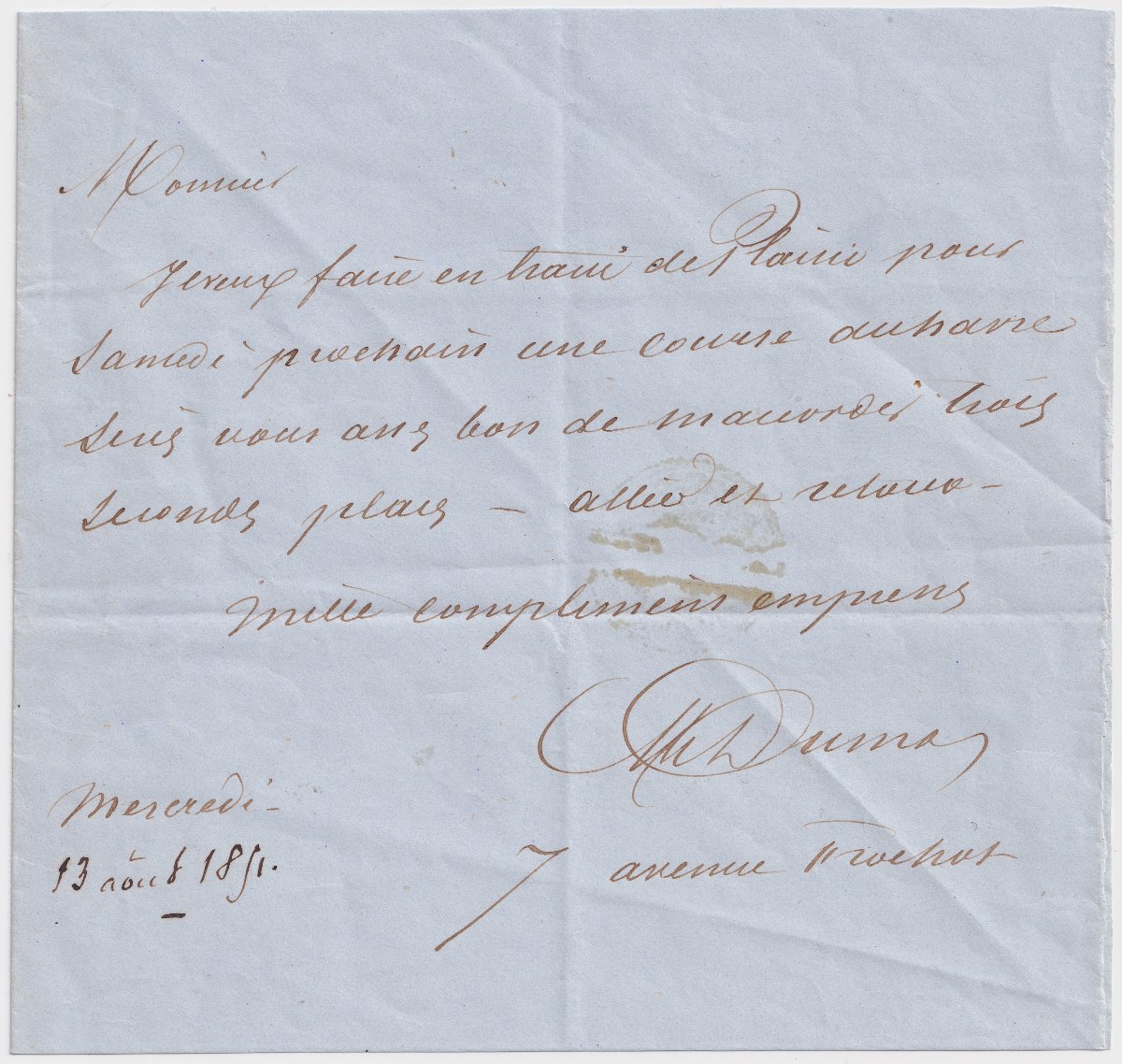 Alexandre Dumas Takes His First Pleasure Trips - 1851-  Signed Autograph Letter-photo-2