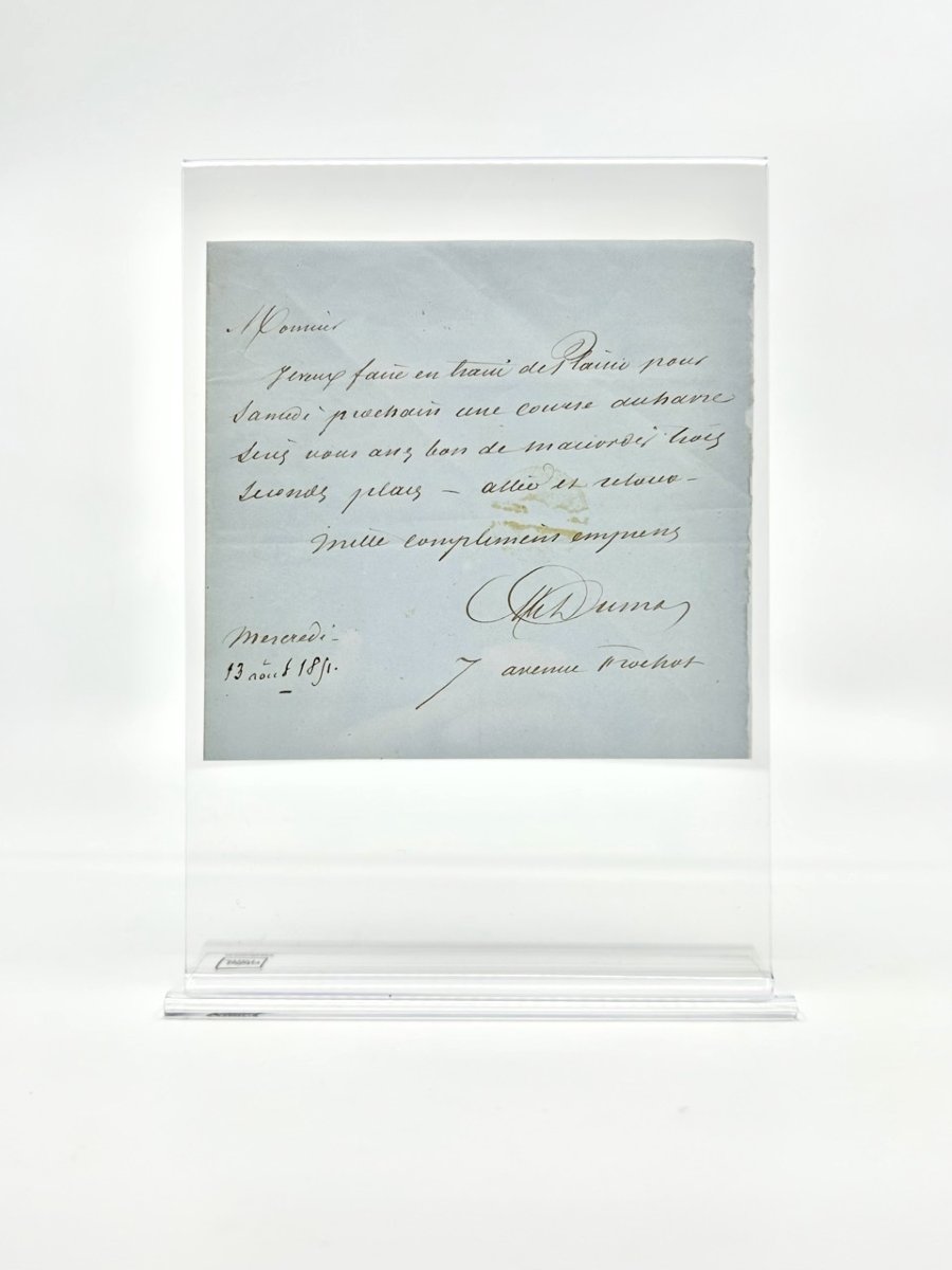 Alexandre Dumas Takes His First Pleasure Trips - 1851-  Signed Autograph Letter